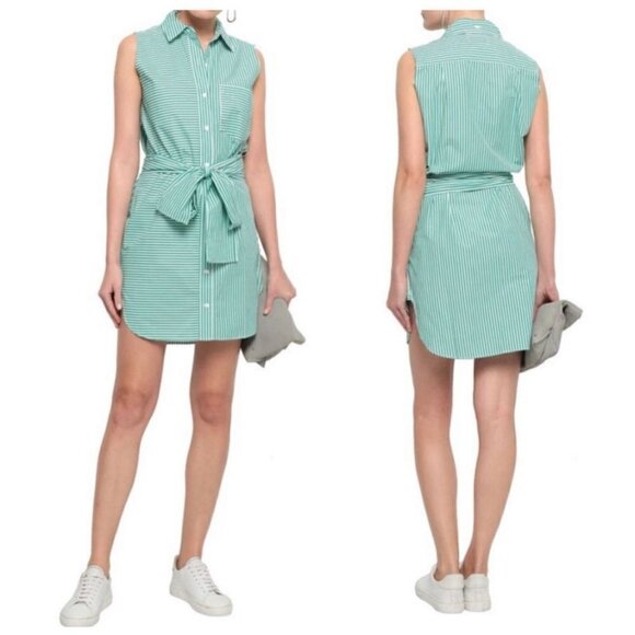 Current/Elliott Shirt Dress "The Eden" Green White Striped Women's Sz 1 (US 2-4) - Picture 1 of 9